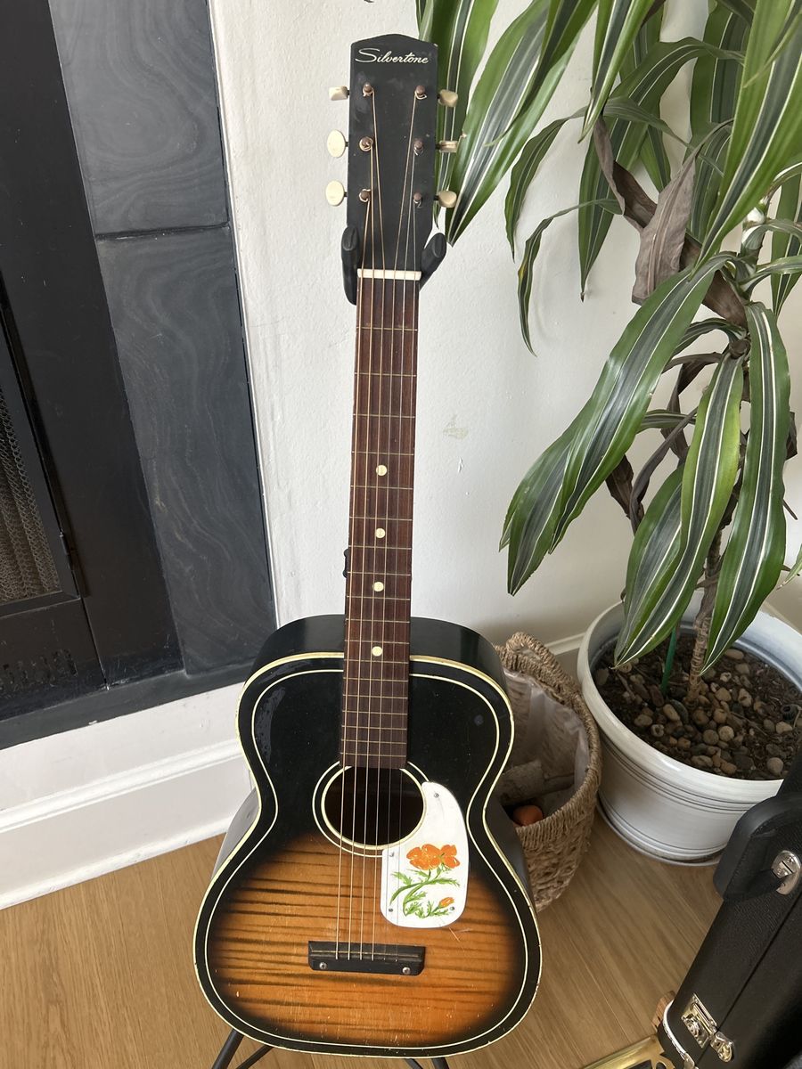 Vintage Silvertone Parlor Guitar - 1960s Acoustic Guitar, Sunburst Finish, White Pickguard