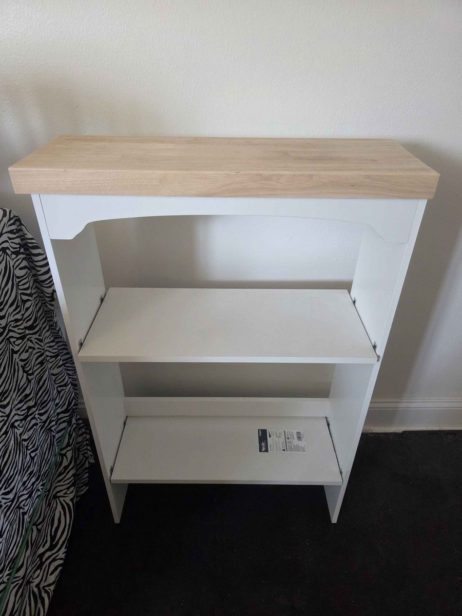 Plant shelf with butcherblock top