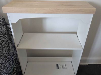 Plant shelf with butcherblock top