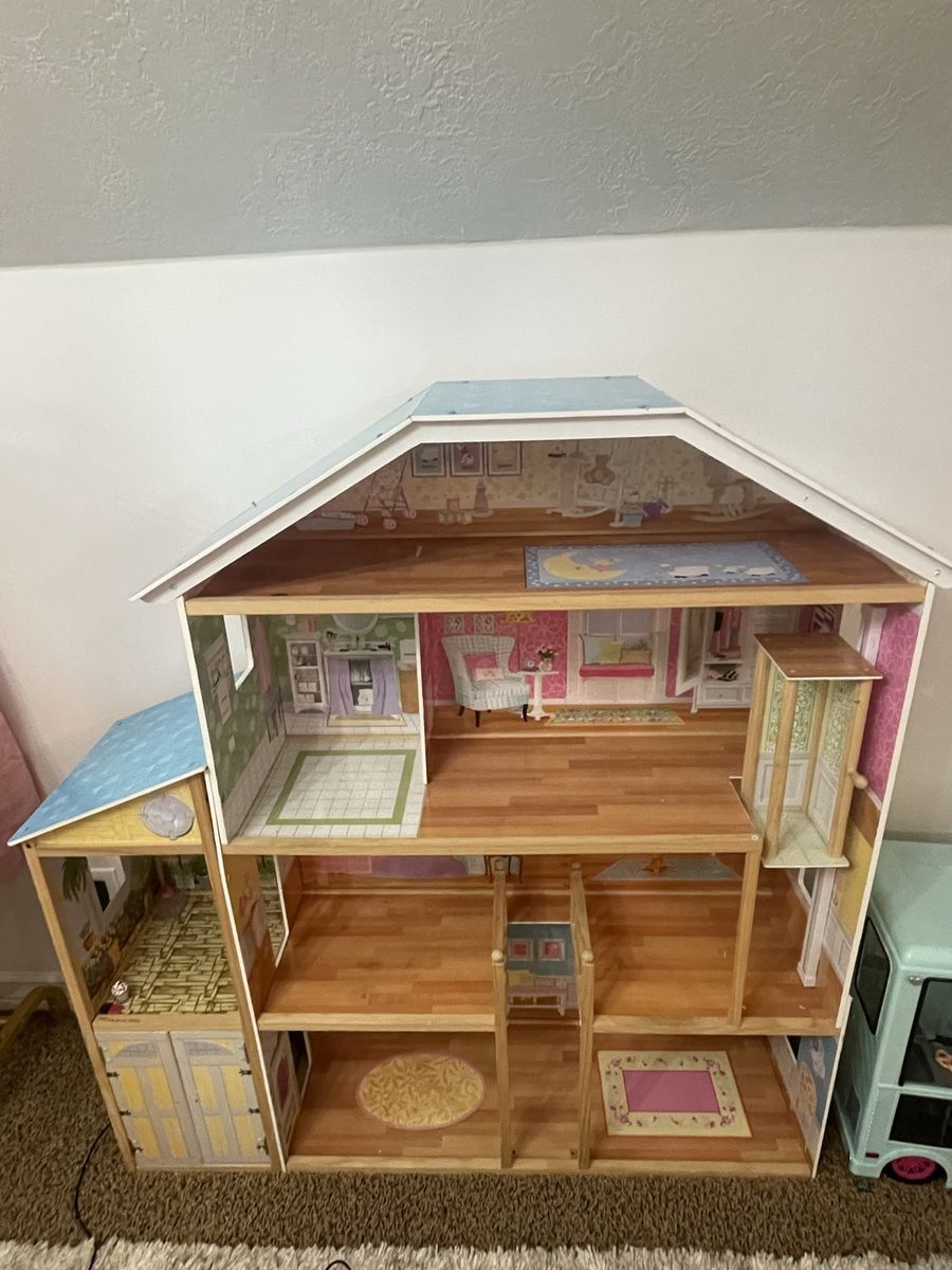 Large 4ft Wooden Dollhouse with Multiple Rooms and Balcony