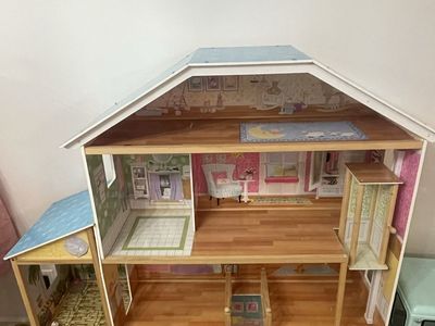 Large 4ft Wooden Dollhouse with Multiple Rooms and Balcony