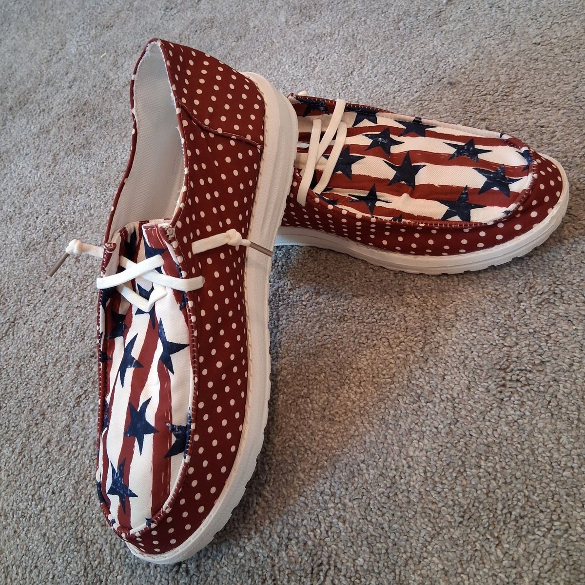 Patriotic Americana Stars and Stripes Polka Dot Casual Shoes Size 9