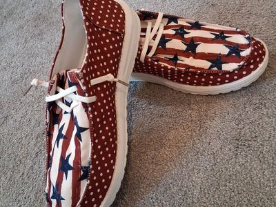 Patriotic Americana Stars and Stripes Polka Dot Casual Shoes Size 9