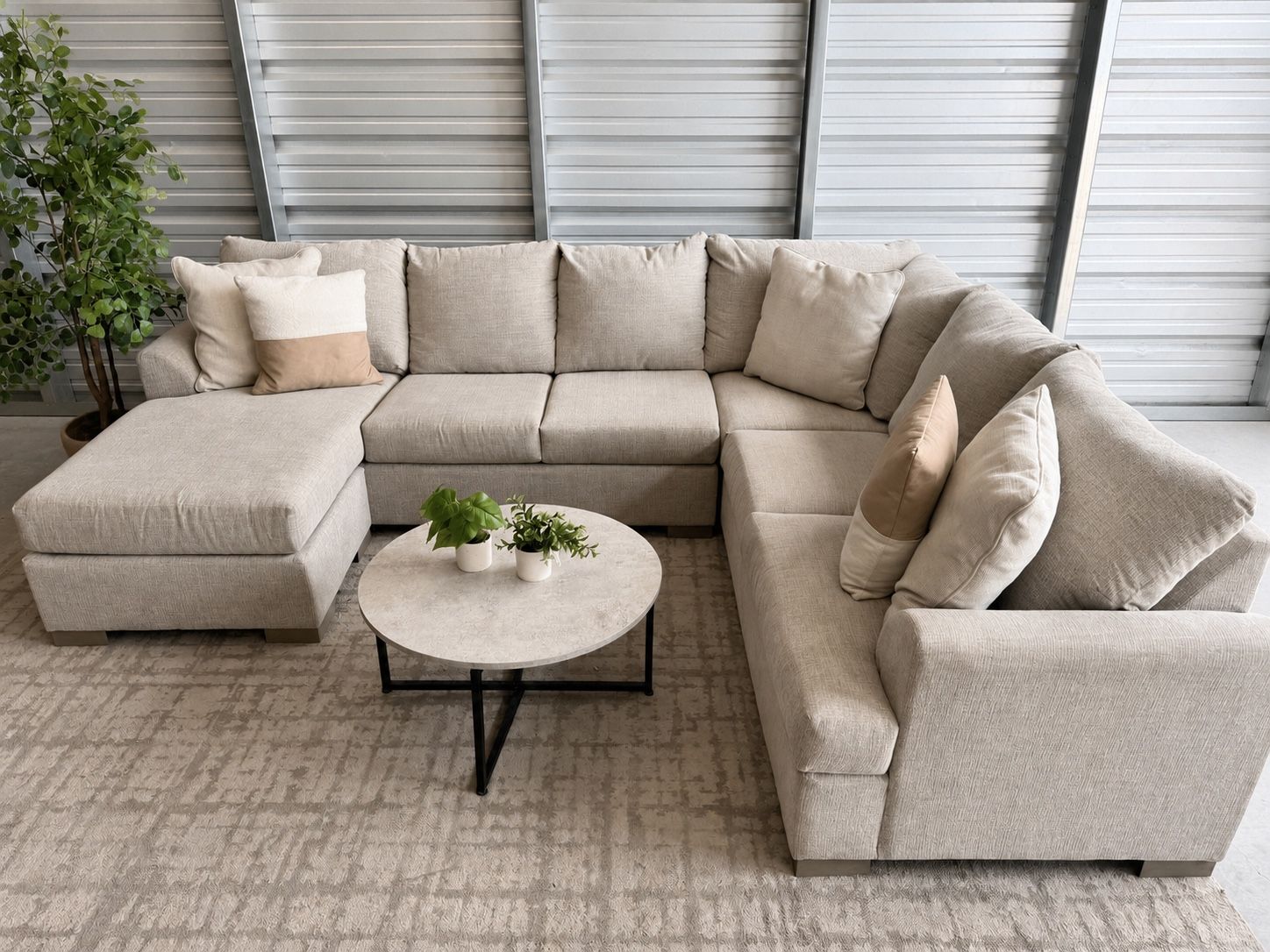 MODERN OATMEAL-TAUPE 2 PIECE SECTIONAL SOFA — FREE DELIVERY