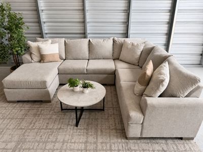 MODERN OATMEAL-TAUPE 2 PIECE SECTIONAL SOFA — FREE DELIVERY
