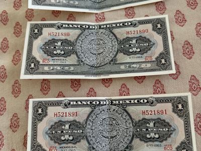 3 Mexican 1965 Mexican Banknotes