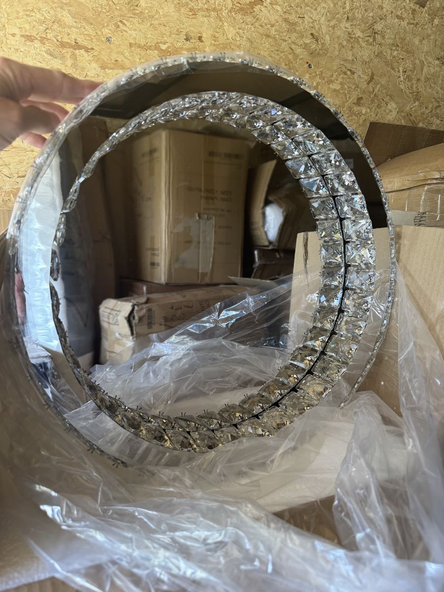 Dimmable Crystal LED Flush Mount Ceiling Light - 17.7" Modern Round Chandelier with Remote