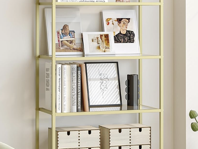 NEW Hzuaneri BC22699G Tempered Glass 6-tiered Arched Bookshelf Storage Increased Slim Shelving Unit