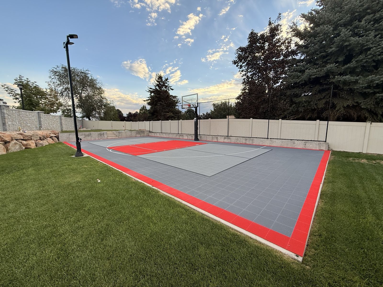 Outdoor Modular Sport Court Tile Flooring System - Red and Gray
