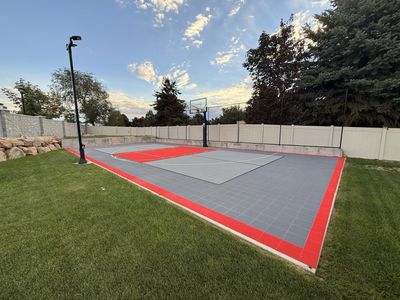 Outdoor Modular Sport Court Tile Flooring System - Red and Gray