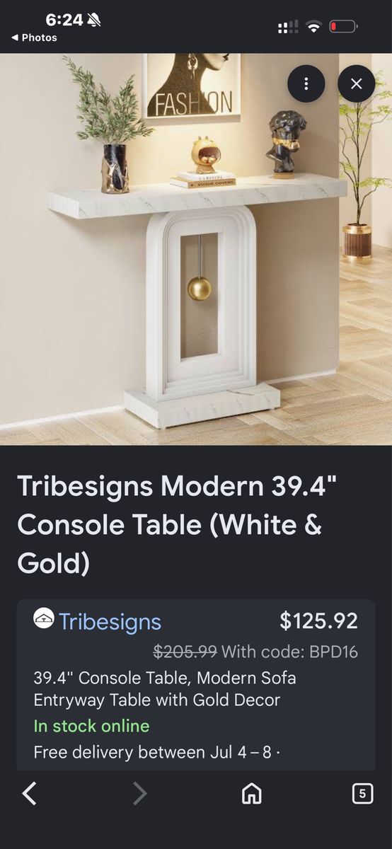 Tribesigns Modern 39.4" Console Entryway Table - White Faux Marble & Gold Accent
