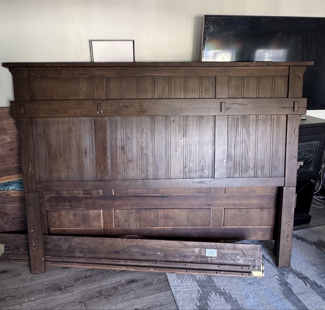 Solid Wood Farmhouse King Bed Frame - Dark Espresso Stain, Headboard, Footboard, Rails & Slat Base
