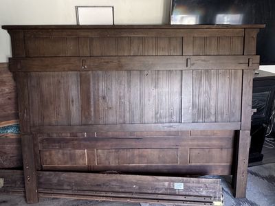 Solid Wood Farmhouse King Bed Frame - Dark Espresso Stain, Headboard, Footboard, Rails & Slat Base