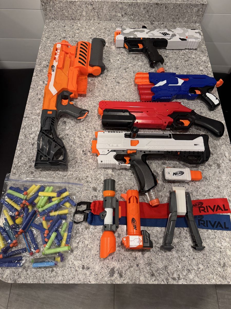 Nerf Blaster Lot - Demolisher 2-in-1, Rival Helios XVIII-700, Accessories & Darts