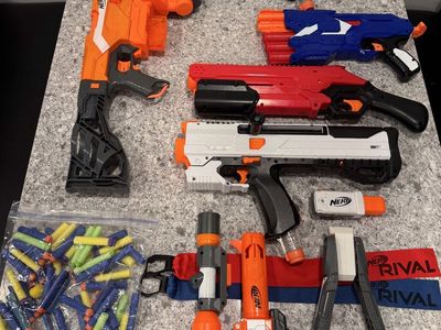 Nerf Blaster Lot - Demolisher 2-in-1, Rival Helios XVIII-700, Accessories & Darts