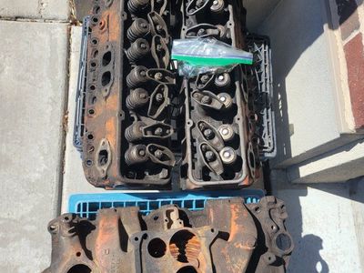 Vintage GM 14101083 & 14101081 Small Block Chevy Engine Cylinder Heads with Intake Manifold
