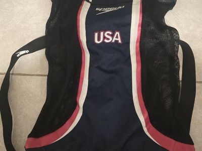 Speedo USA Team Mesh Drawstring Swim Backpack, Navy Blue/Red/White, One Size
