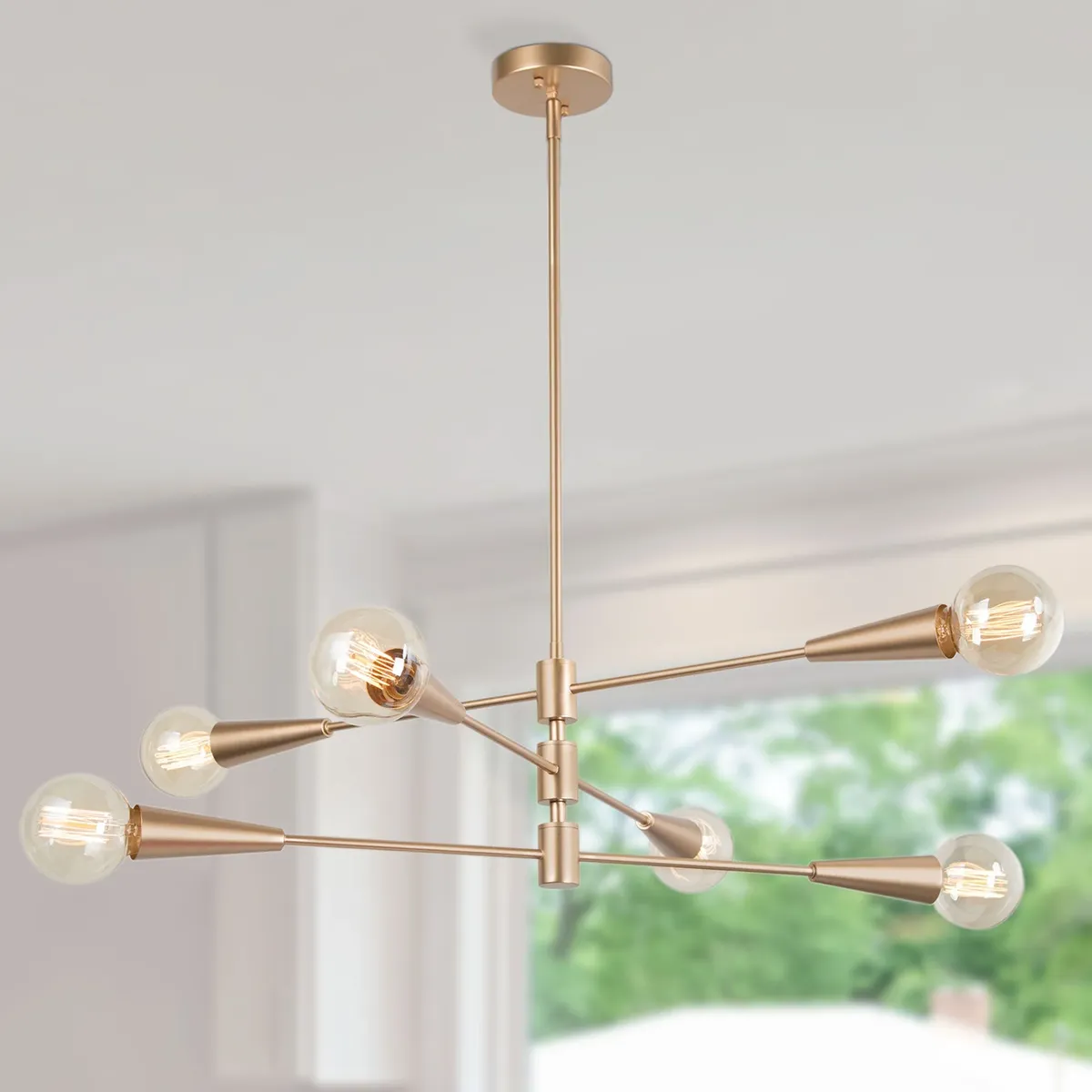 Transitional Dining Room Chandelier 31 in. Modern Sputnik Chandelier 6-Light Brass Gold Tiered (CS)