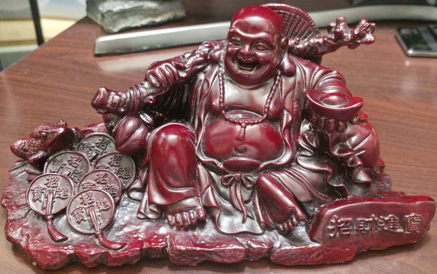Vintage Chinese 5" Red Resin Laughing Buddha