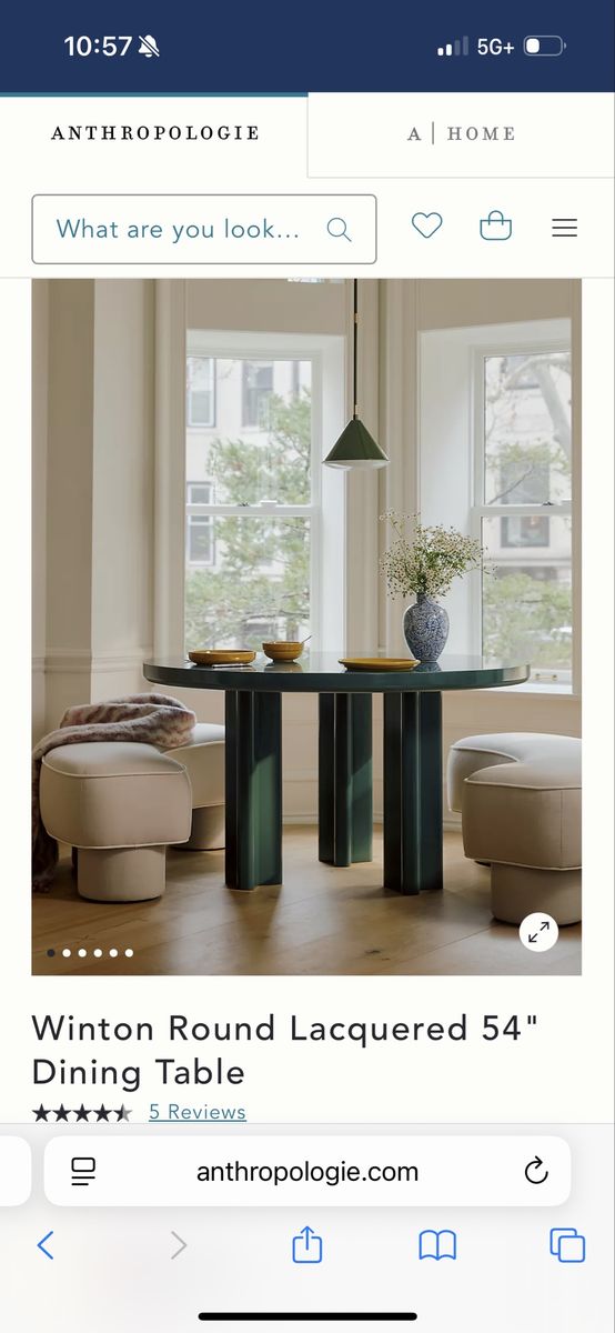 Anthropologie Winton Round Lacquered 54" Dining Table - Dark Green