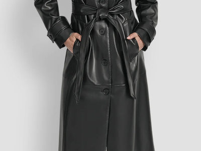 DKNY black and brown Faux Leather trenchcoat
