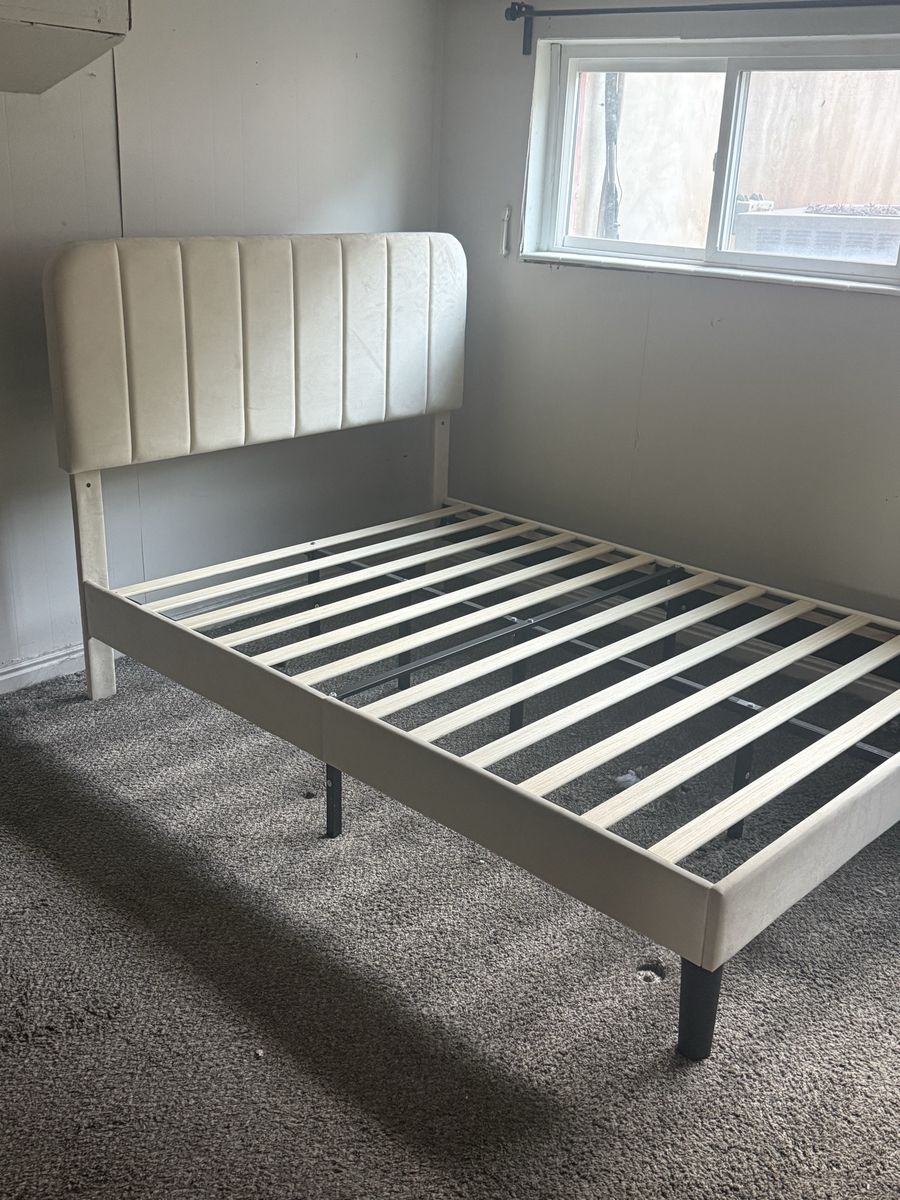 Bed frame (Cream colored suede full)