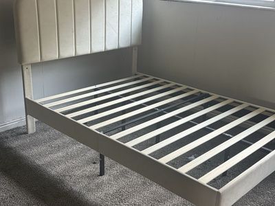 Bed frame (Cream colored suede full)