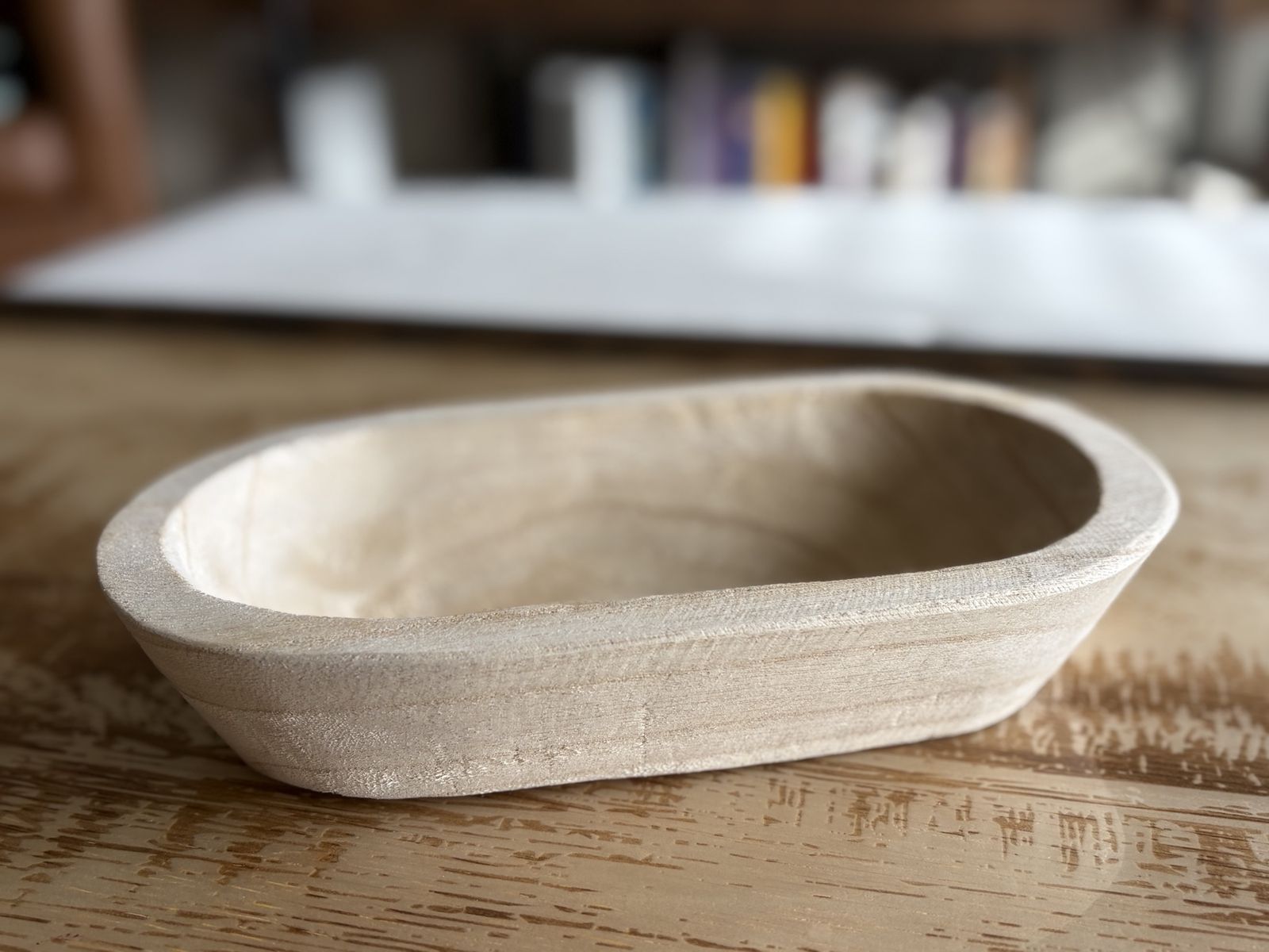 Hand Carved Wooden Dough Bowl | Empty Farmhouse Decor Bowl | Primitive Wood Bowl for Candles, Centerpieces