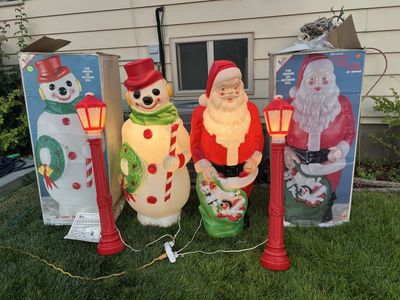 Lot Of 4 Vintage Empire Blowmolds Santa Snowman Large 46" 1960s Christmas Decor
