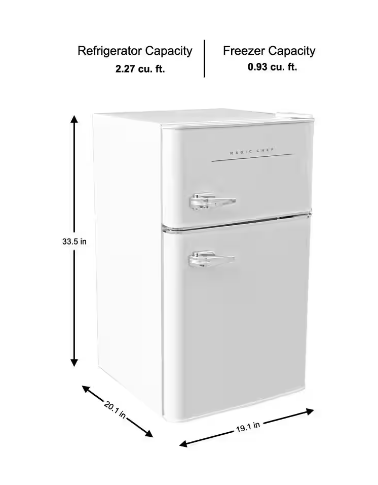 NEW Magic Chef White Retro 3.2 Cu. Ft. 2 Door Mini Fridge