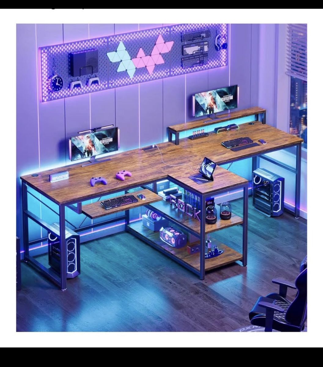 SEDETA 94.5" L-Shaped Gaming Desk, Home Office Corner Desk with Storage Shelves