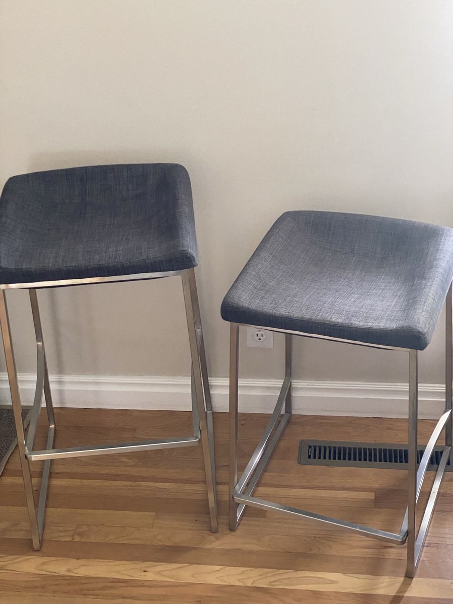 Modern Backless Bar Stool & Counter Stool - Gray/Blue Brushed Stainless Steel Frame