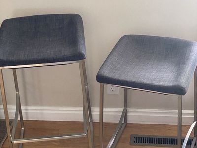 Modern Backless Bar Stool & Counter Stool - Gray/Blue Brushed Stainless Steel Frame