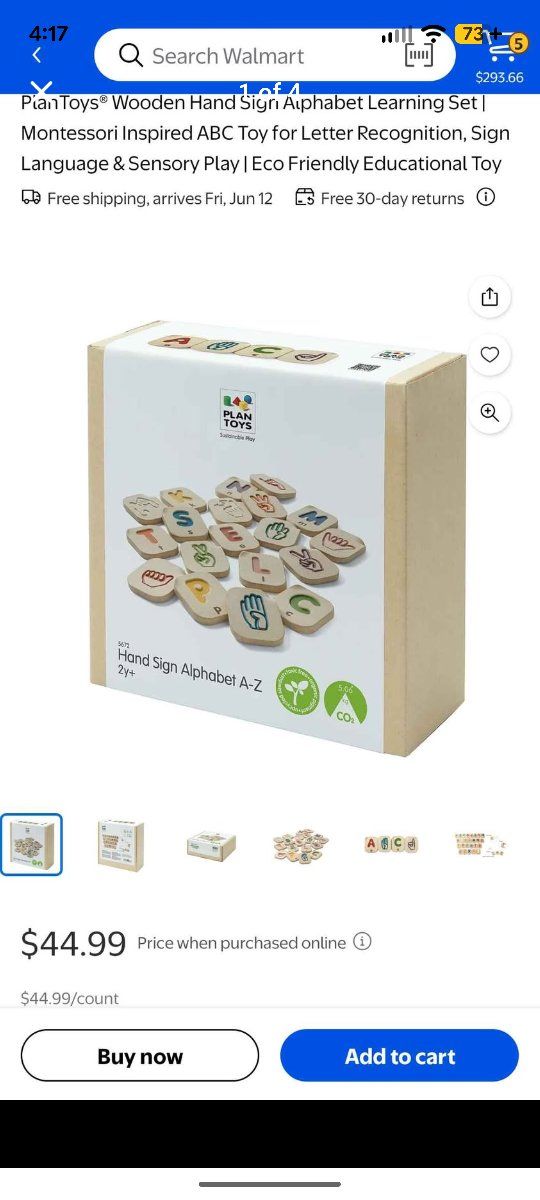 PlanToys Wooden Hand Sign Alphabet A-Z Learning Set Montessori Sensory Eco-Friendly Educational Toy