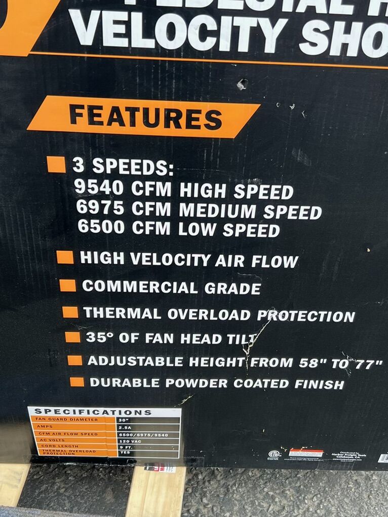 30 NIB PEDESTAL HIGH VELOCITY SHOP FAN