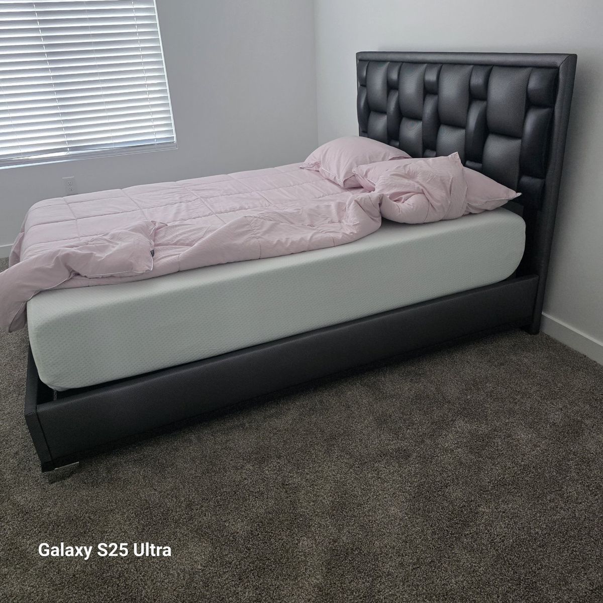 Black  Leather Bed Frame and headboard and mattress  new