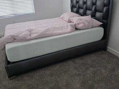 Black Leather Bed Frame and headboard and mattress new