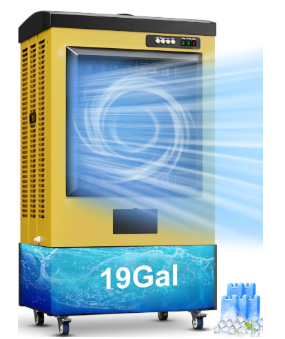 Uthfy 6500 CFM Swamp Cooler, 48IN Evaporative Air Cooler with 19 Gal Water Tank, 3 Speeds, 120°Oscillation, 5 Ice Packs