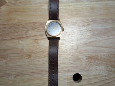 Nixon The Time Teller Leather Watch - Gold/Brown