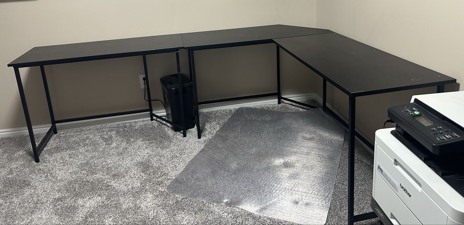 Black L-Shaped Corner Office Computer Desk with Metal Frame