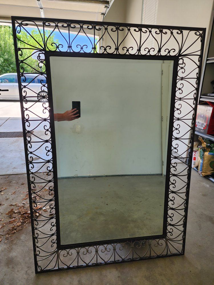 Large Decorative Wrought Iron Scroll Frame Wall Mirror