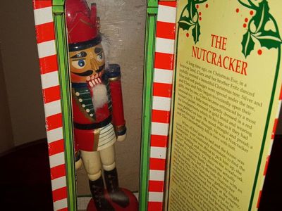 Vintage Wooden Nutcracker Soldier in Red Uniform with Original Box Story Book