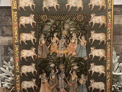 VINTAGE Large Anglo Indian Painting on Silk 36.5" x 46”