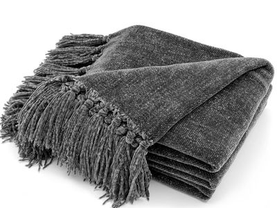New! RECYCO Throw Blanket Soft Cozy Chenille Throw Blanket with Fringe Tassel for Couch Sofa Chair Bed Living Room Gift