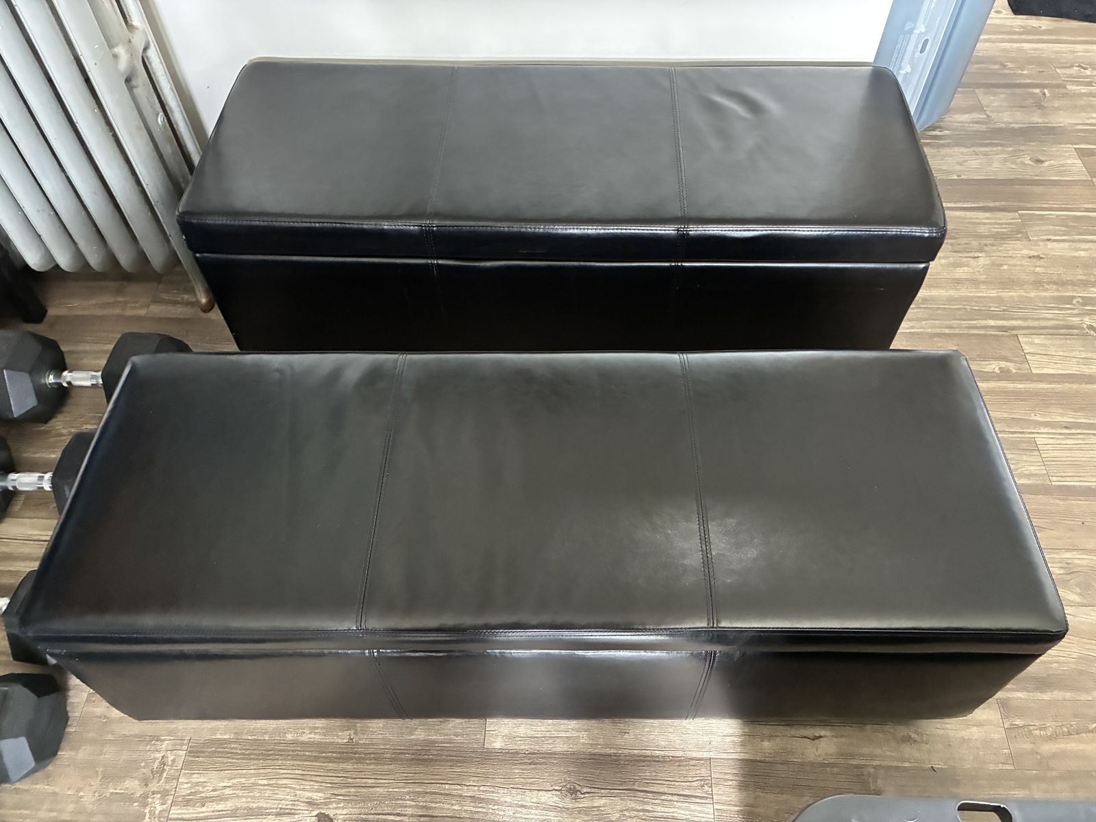 Set of 2 Black Storage Benches Ottoman w/ Hidden Storage Faux Leather