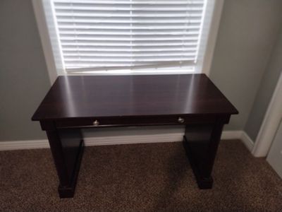 Dark Wood Writing Desk with Pull-Out Drawer - Compact & Functional
