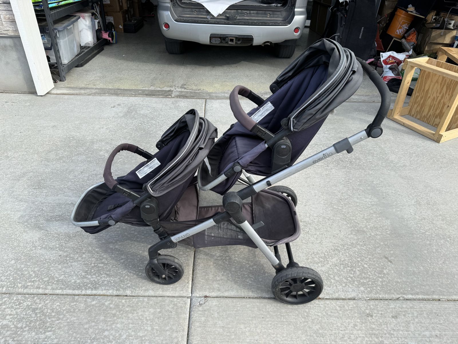 Evenflo Double Stroller + Infant Car Seat – Good Condition