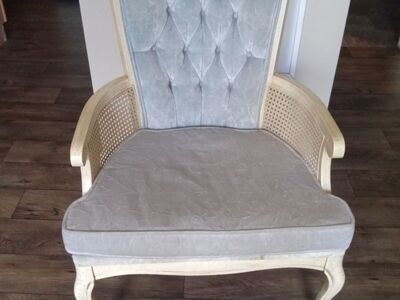 chair Vintage French blue tuffted cane wingback the queens chair by Kimball