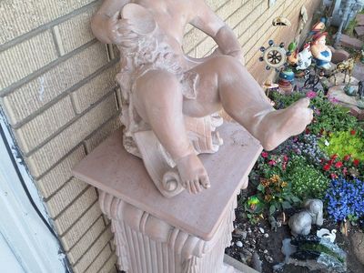 Vintage Cherub Statue with Pedestal – Rare Classical Garden Decor