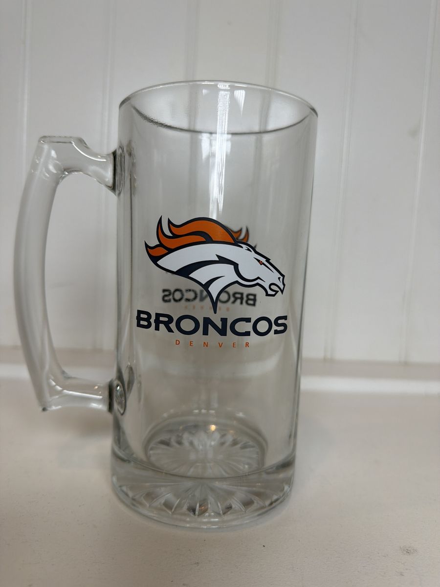 Denver Broncos NFL Football Clear Glass Beer Mug Stein with Handle